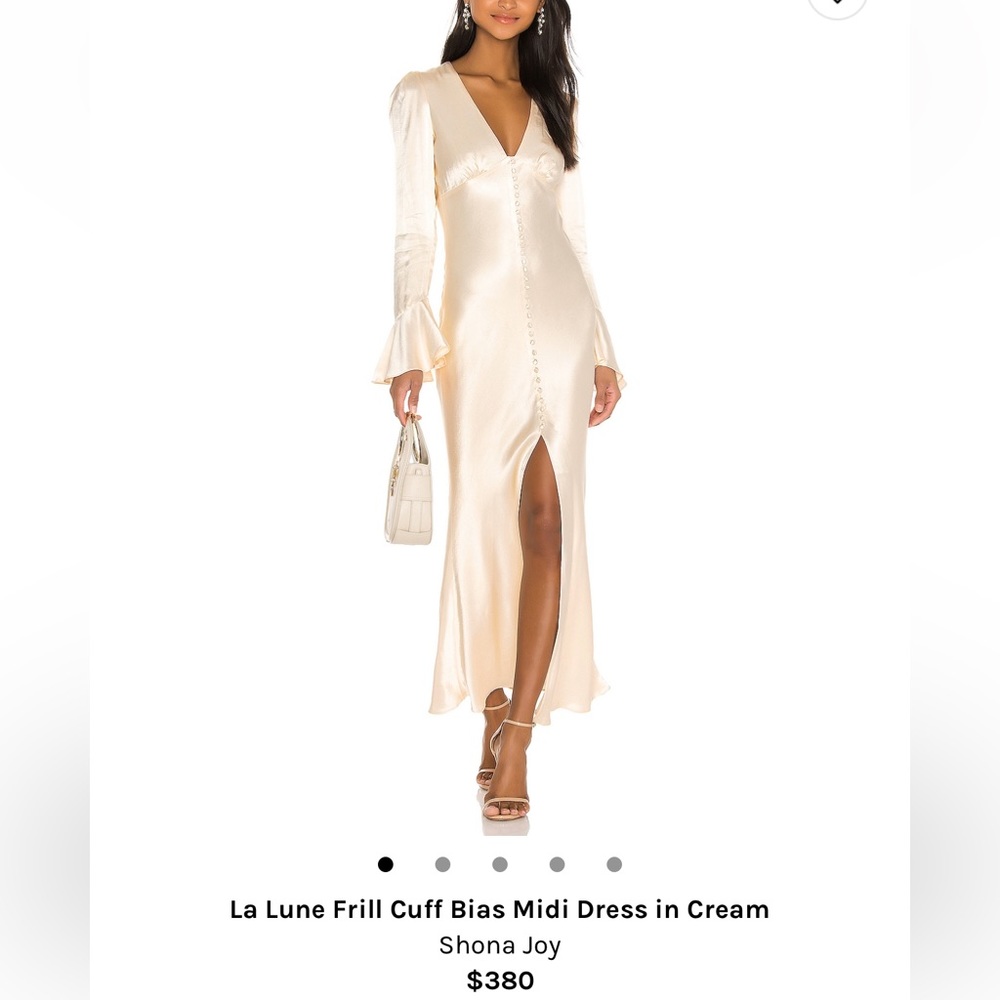 Shona joy La Lune Frill Cuff Bias Midi Dress in Cream